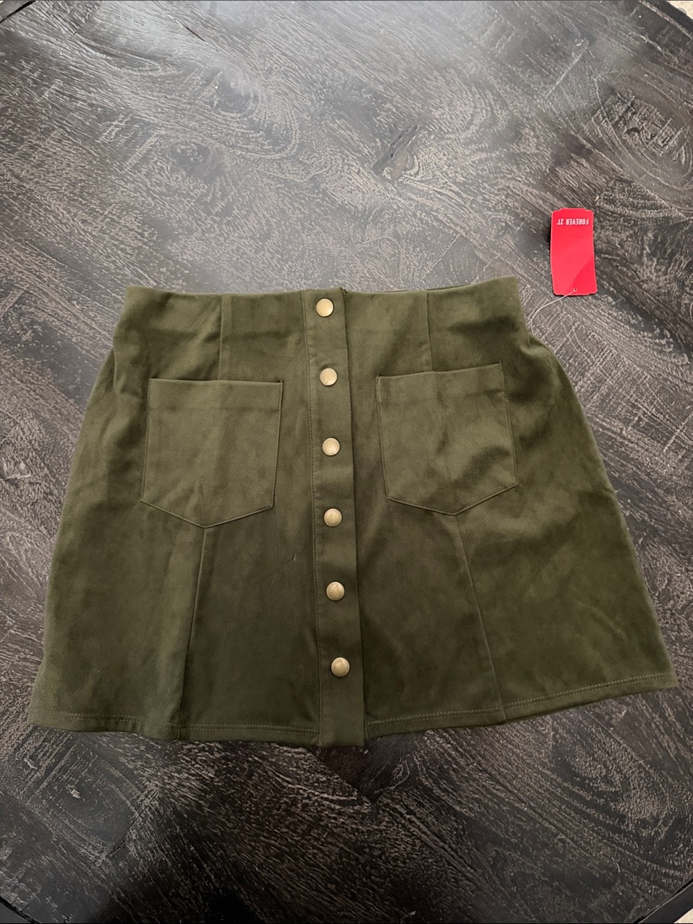 Forever 21 Olive Green Button-Front Mini Skirt